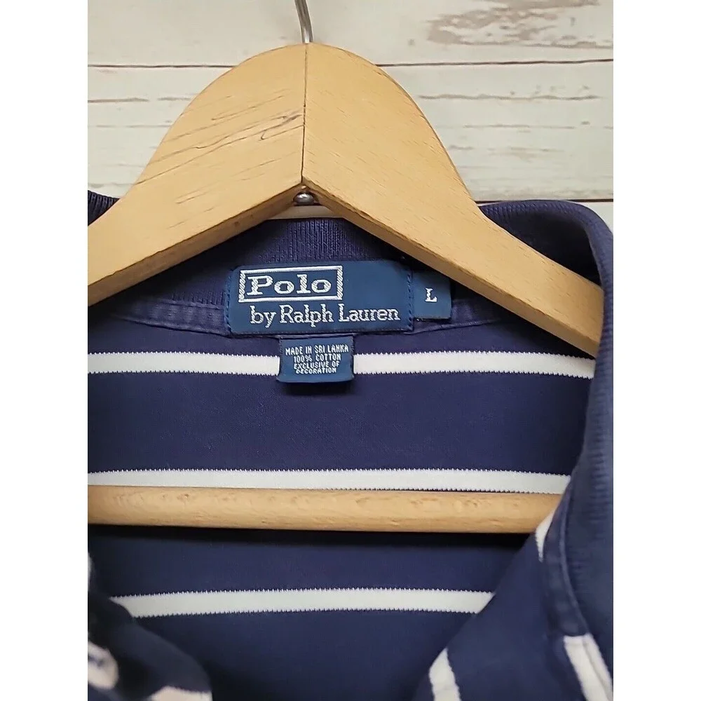 Ralph Lauren Polo Men's Large‎ Navy White Stripes Short Sleeve Top Cotton Read